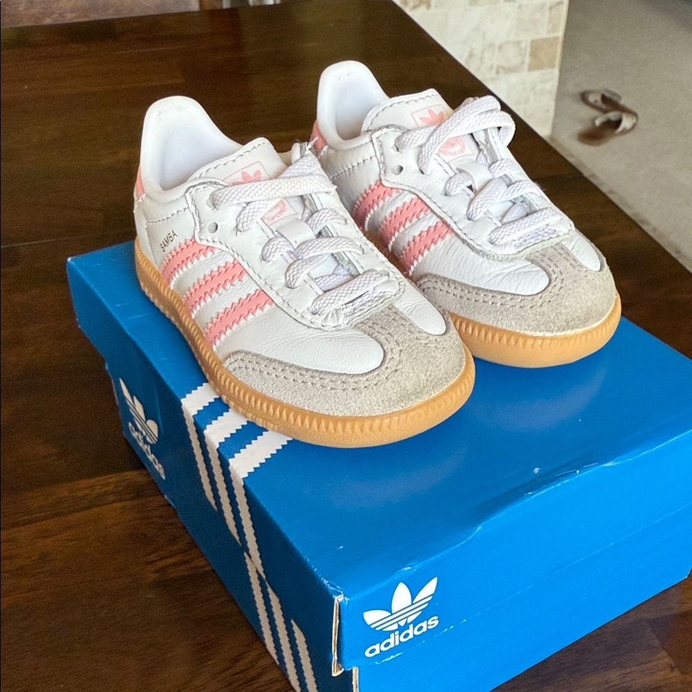 Adidas Kids' White and Pink Sambas